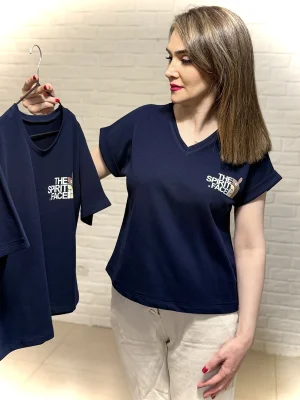 تیشرت زنانه مدل کراپ یقه هفت استین پاکتی